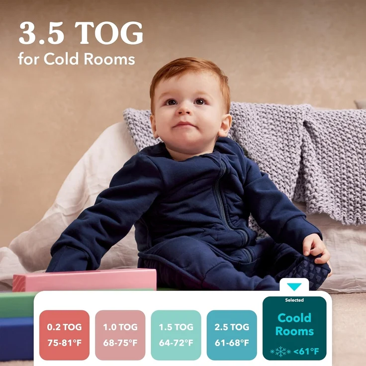 Love To Dream Schlafanzug, extra warm, 3–4 Jahre, grau, 3,5 Tog für Kälte (unter 16 °C), Lange Ärmel, integrierte Steppdecke, maschinenwaschbares Baumwollvlies, für Bewegung mit Anti-Rutsch-Pads – Bild 5