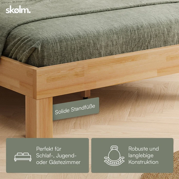 skølm 'Floki' Bett 180x200 cm, Bettgestell, natur geölt, Massivholzbett aus Buche, geeignet als Doppelbett – Bild 4