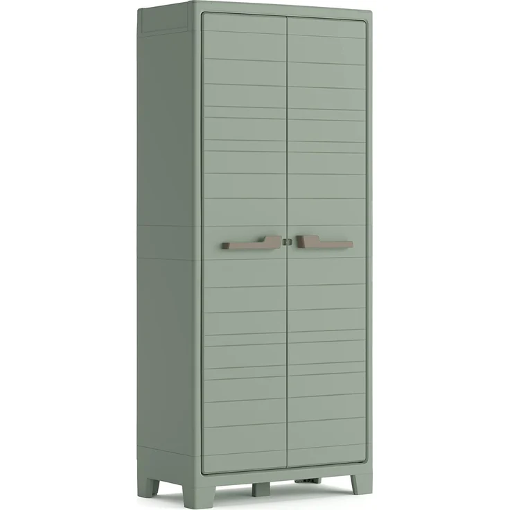 Keter Planet Outdoor Kunststoffschrank/Besenschrank, Utility, jadegrün, 80 x 44 x 182 cm, inkl. Einlegeböden, für drinnen und draußen geeignet, UV- und wasserbeständig (IPX3)