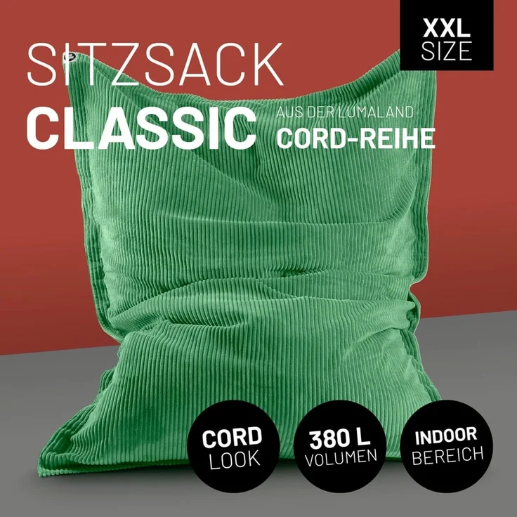 Lumaland Sitzsack Classic XXL Cord | Riesen Sitzsack XXL mit Softer Rippenstruktur – ideal zu Cord Sofa & Sessel Indoor Bean Bag für Wohnzimmer, Schlafzimmer & Co. - 380 L, 140x180 cm – Bild 2