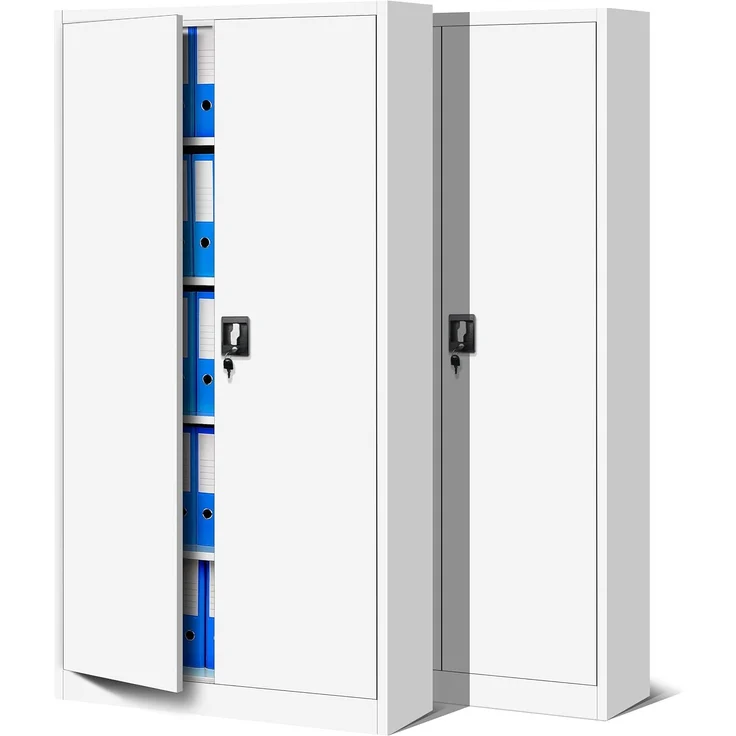 Jan Nowak 2er Set Aktenschrank C001 Metallschrank Stahlschrank Werkzeugschrank Büroschrank Lagerschrank Universalschrank Pulverbeschichtung Flügeltüren 185 x 90 x 40 cm (weiß/weiß)