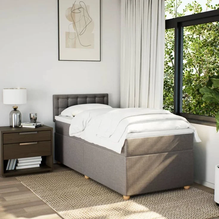 vidaXL Boxspringbett mit Matratze Taupe 90x200 cm Stoff 3288881 – Bild 4
