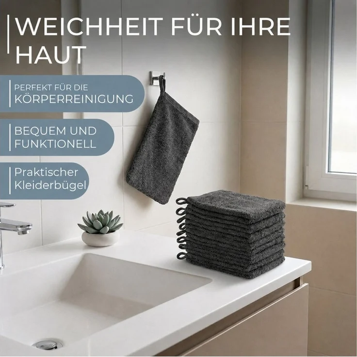 Komfortec Waschhandschuh 10er Set, Waschlappen, Saugfähig & Hautfreundlich, (Set, 10-St), Weich, 100% Baumwolle, 16x21 cm – Bild 2
