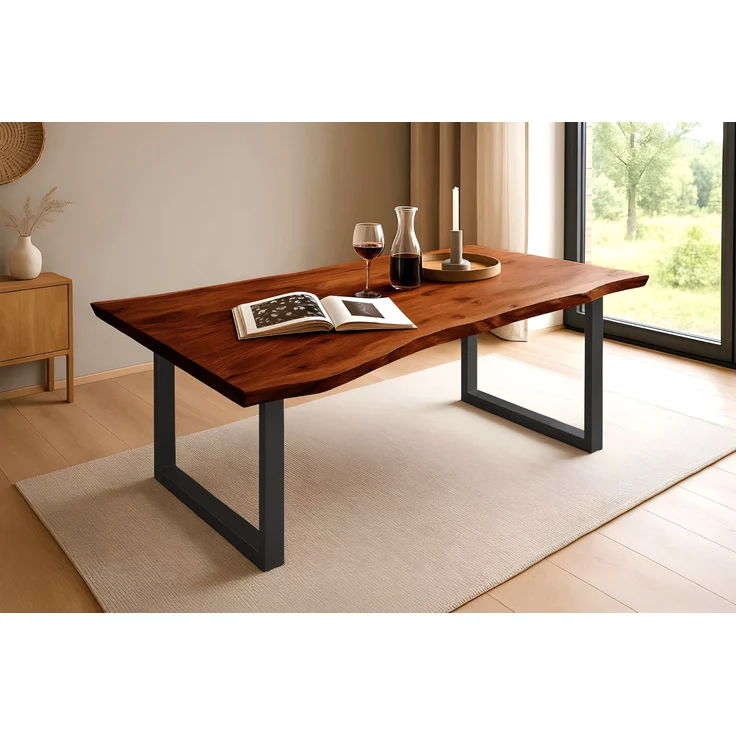 Esstisch Baumkante massiv Akazie nussbaum 160 x 85 schwarz QUINN 61854170 – Bild 1