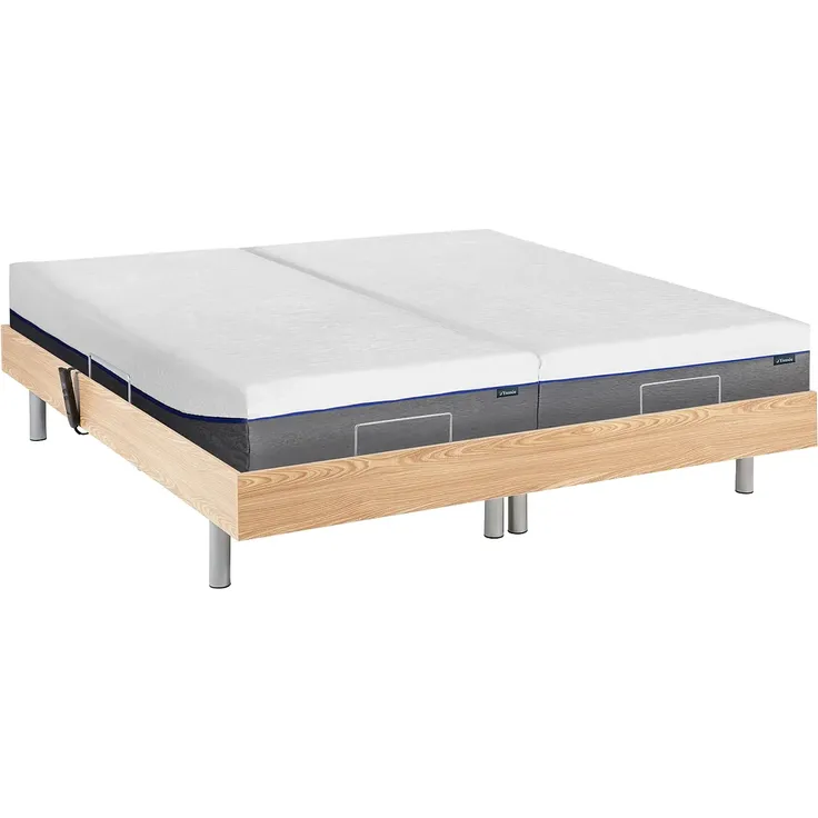 Relaxbett elektrisch mit Tellermodulen + Matratzen mit Memory Schaum - 2 x 80 x 200 cm - Eichefarben - HESIODE III von DREAMEA – Bild 2