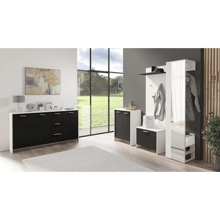 byLIVING Sitzbank BEN / Schuhschrank in matt weiß / Front schwarz / kleine Flur-Kommode mit Klappe und Einlegeboden / B 60, H 48, T 35 cm – Bild 8