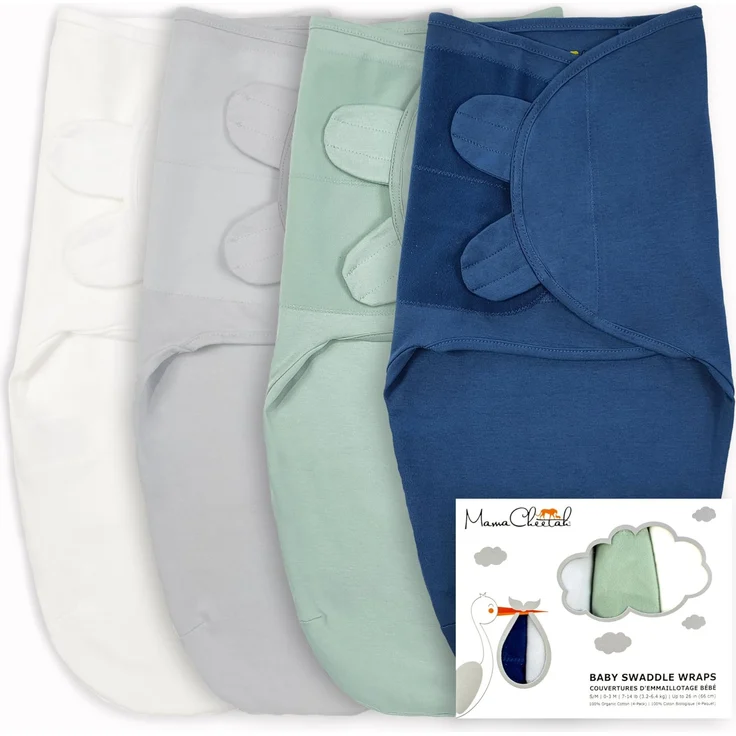 Mama Cheetah Baby Swaddle Sack, Bio-Baumwolle Swaddle Decke, verstellbare Swaddle Schlafsäcke, einfache Swaddles für Junge Mädchen 0-3 Monate, Baby Essentials, 4-Pack