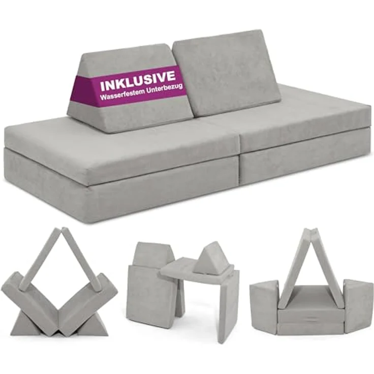 Linodino Kindersofa Spielsofa I aus Schaumstoff Bausteine I Spielcouch für Kinder, Wasserfeste Unterbezüge, Waschbare Chenille Bezüge 30° – Bild 2