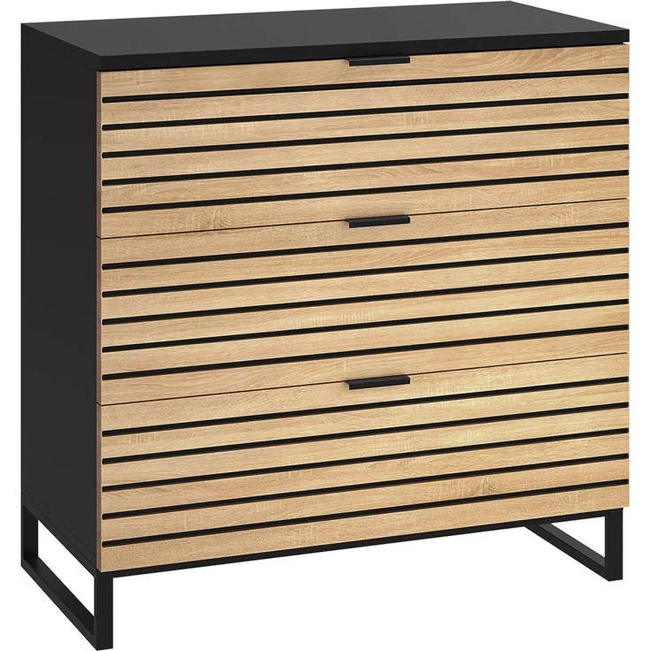 Bellamio 'Luvua' Kommode, schwarz/Eichenoptik, mit Metallfüßen, 80x40x80 cm, Schrank mit 3 Schubladen – Bild 1