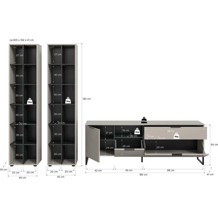 Wohnwand >Noida< in kaschmir - 305x192x41cm (BxHxT) – Bild 4