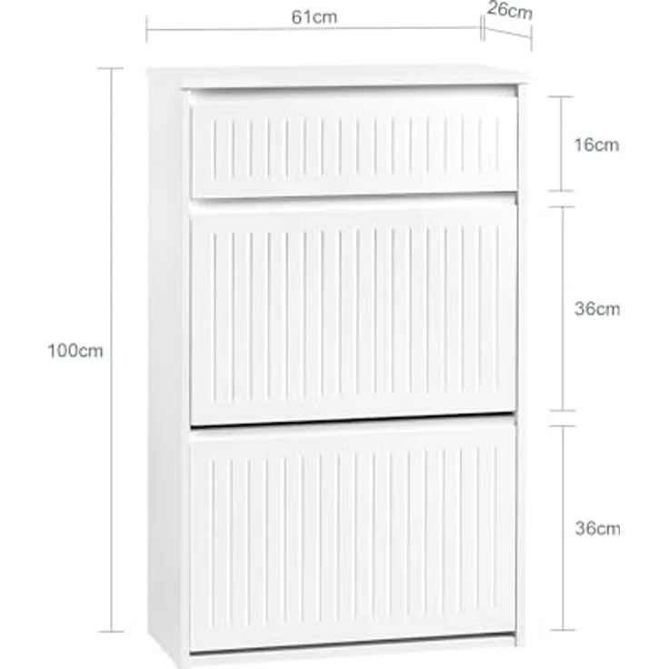 SoBuy Schuhschrank, Weiß, Holzwerkstoff, 2 Klappfächer, Schublade, 61x100x26 cm – Bild 3
