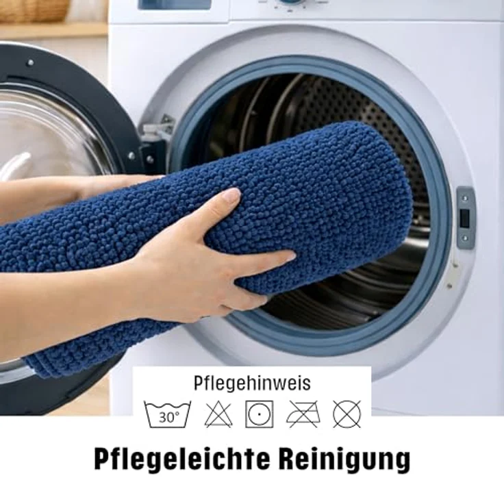 WohnDirect Badematte 45x45 cm MIT WC Ausschnitt | Dunkelblau - rutschfest & Waschbar - Badezimmerteppich zum Set kombinierbar, Badvorleger, WC Garnitur, Badteppich – Bild 3