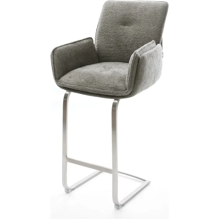Barstuhl Nela-Flex Bouclé Soft Schlamm Freischwinger Flach Edelstahl Silberfarben