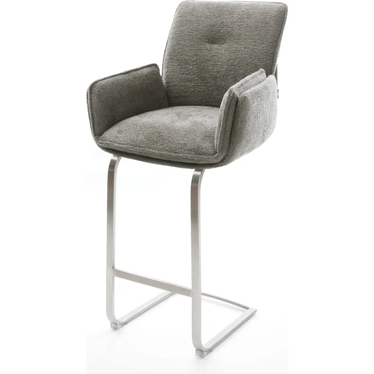 Barstuhl Nela-Flex Bouclé Soft Schlamm Freischwinger Flach Edelstahl Silberfarben – Bild 1