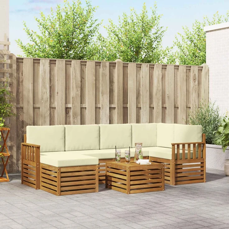 vidaXL Outdoor-Sofagarnitur 7 stk. 5-Sitzer Natur und Creme 3375120 – Bild 1