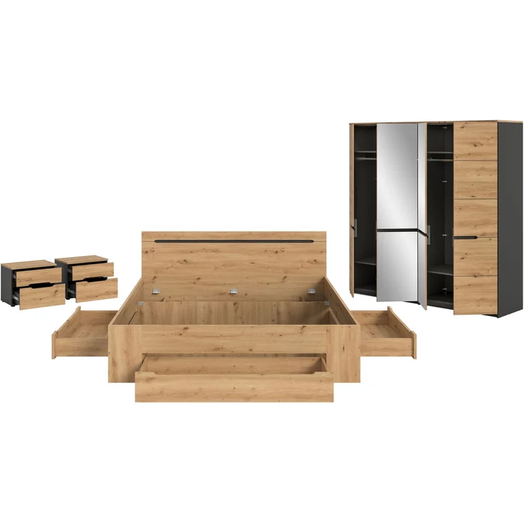 Schlafzimmer-Set in Basalt grau Nachbildung und Artisan Nachbildung – Bild 2