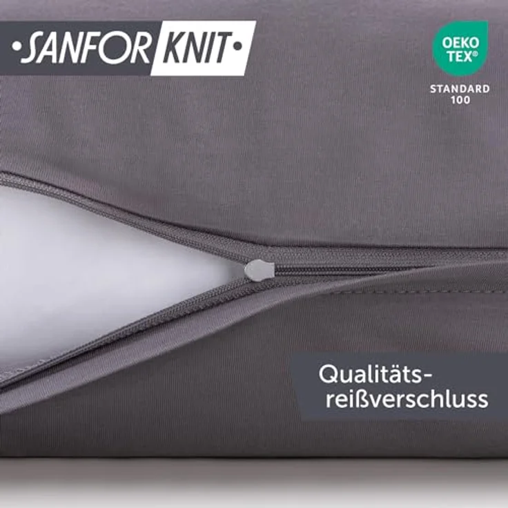 Blumtal Jersey Kissenbezug 45x45 im 2er Set - Oeko-TEX zertifizierte Kopfkissenbezüge 45x45 aus 100% Baumwolle - weiche Kissenhülle für Kissen 45x45 cm mit Reißverschluss - Grau – Bild 4