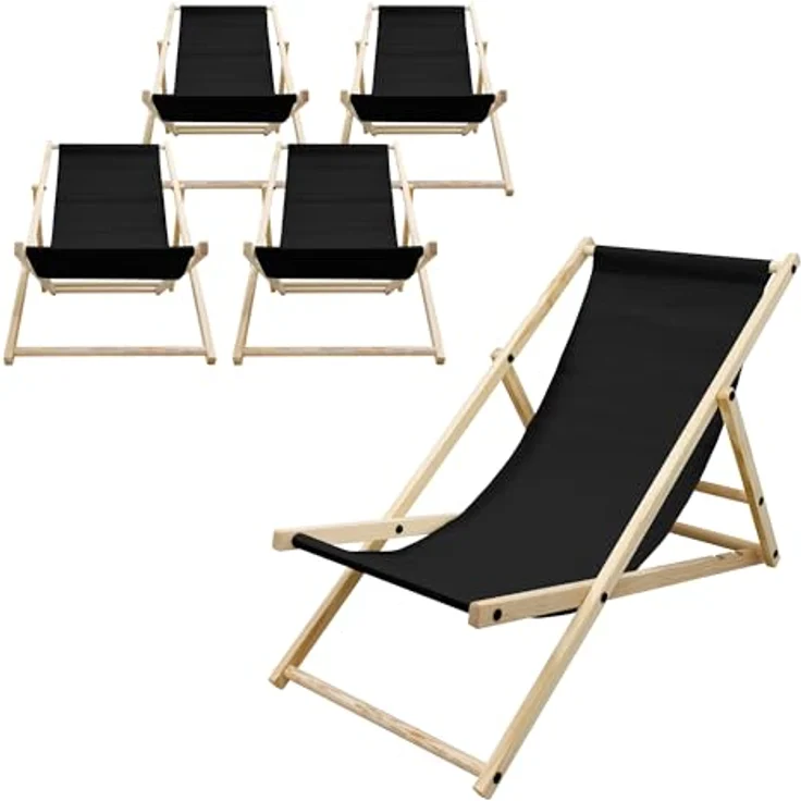 ECD Germany Klappbarer Liegestuhl aus Holz, Schwarz, für bis zu 120 kg, mit drei Liegehöhen – Bild 1