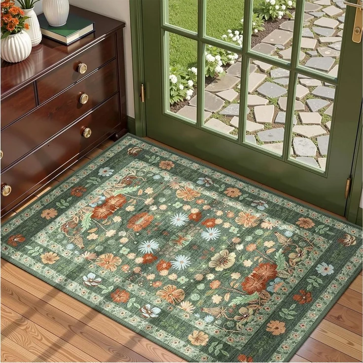 Agger Fußmatte Vintage-Blumen-Fußmatte, Boho-Teppich für den Eingangsbereich, dekorative Fußmatte für Badezimmer, Haustür und Wohnraumdekoration – Bild 4