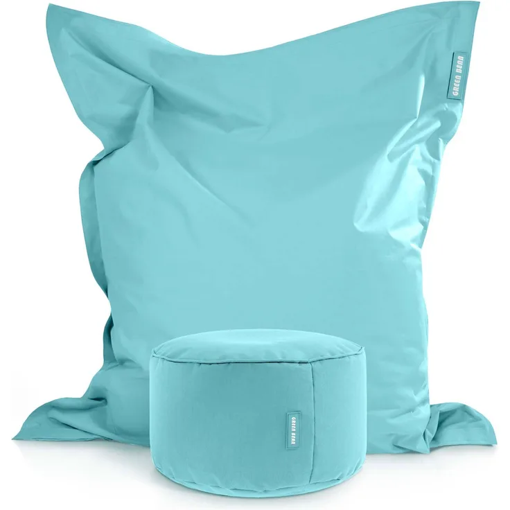 Green Bean® 2er Set XXL Sitzsack "Square+Stay" inkl. Poufmit mit EPS-Perlen - Riesensitzsack 140x180 Liege-Kissen Bean-Bag Chair - Aquamarin