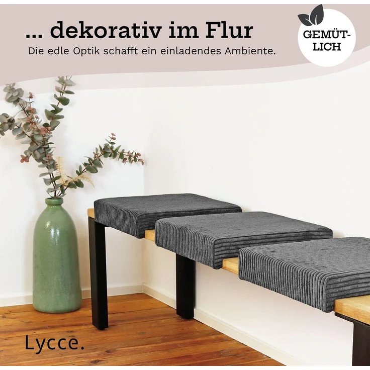 Lycce Bankauflage Klemmkissen mit Leiste - Cord, Polsterung, rutschfest Grau 8x40x38cm – Bild 7