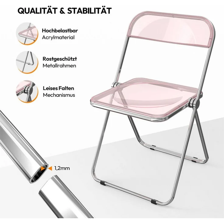 VINGLI Klappstuhl 2er/4er/6er/8er/10/12er Set, Klappstühle aus Metall & Kunststoff (2 St), für Innen- & Außenbereich, bis 159KG, Schwarz/Weiß/Transparent – Bild 3