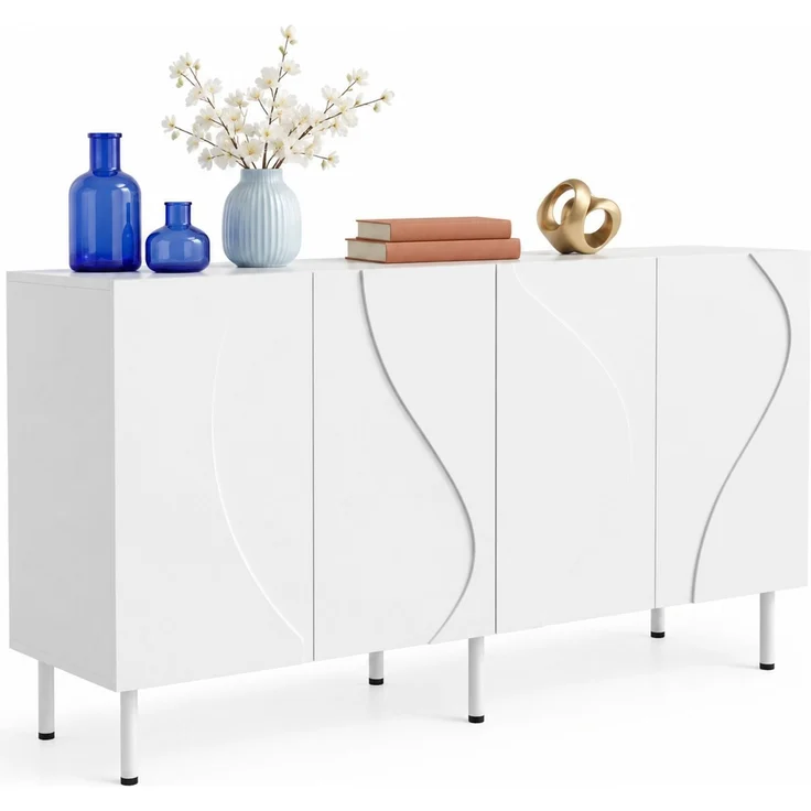 DESVIAE Sideboard mit 4 Türen und Push-to-Open 140x77,5x40 cm aus MDF und Spanplatte Weiß – Bild 7
