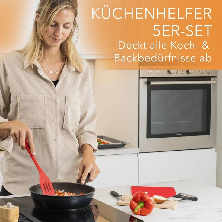 AVANA Kochbesteck-Set Silikon Küchenhelfer Hitzebeständig Kochgeschirr Küchenutensilien (5 Stück), Schneebesen, Spachtel, Backpinsel, Pfannenwender – Bild 2