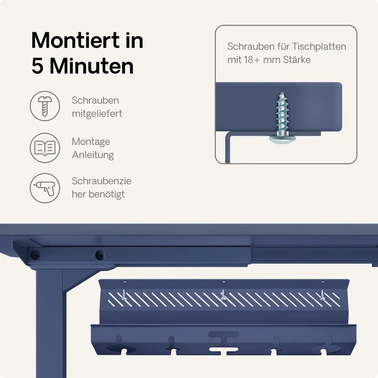 Desktronic Kabelkanal Schreibtisch, 2x43cm, Hochwertiger Stahl, Kabel Organizer für Kabelführung Blau – Bild 7
