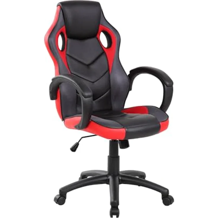 Dmora - Stuhl mit Rädern Caloundra, Gaming-Sessel für Erwachsene, Schreibtischstuhl, 66x61h104/114 cm, Schwarz und Rot – Bild 3