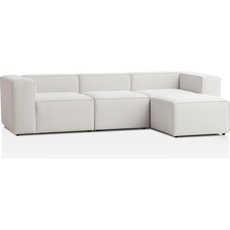 Traumnacht Genua Modular Ecksofa, individuell kombinierbare Wohnlandschaft aus Sitzelement mit Armteil Links, rechts, Sitzelement ohne Armteil und Hocker - strapazierfähiges Möbelgewebe, weiß
