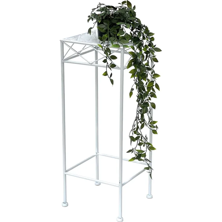 DanDiBo Blumenhocker Weiß Metall Eckig 60 cm Blumenständer 96314 M Beistelltisch Blumensäule Modern Pflanzenständer Pflanzenhocker