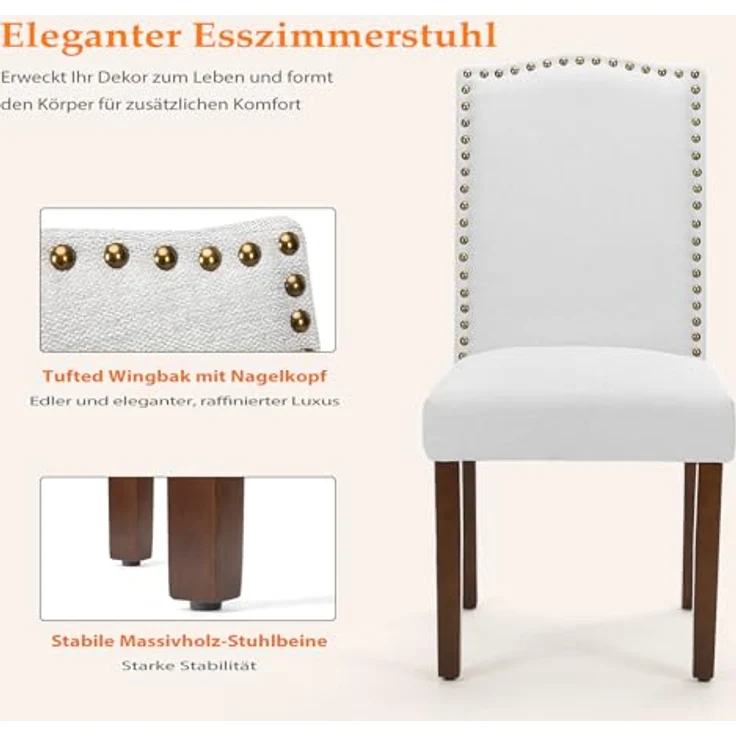 Sweetcripy Esszimmerstühle 2er-Set, hochwertiger gepolsterter Esszimmerstuhl aus Leder mit Nagelkopfbesatz und Holzbeinen, Esszimmerstuhl für Schlafzimmer, Wohnzimmer, Esszimmer, Grau – Bild 7