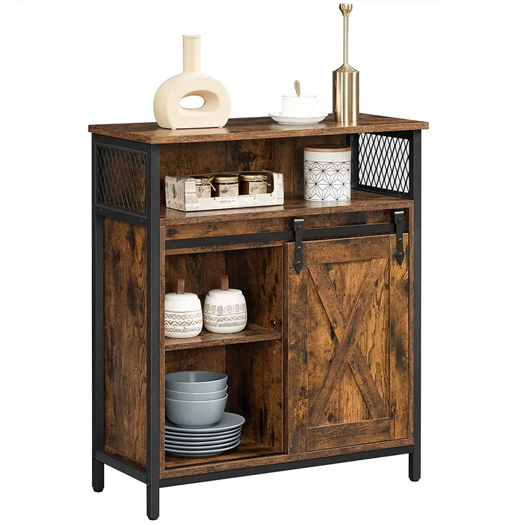 VASAGLE Sideboard, Küchenschrank mit Schiebetür, offenes Fach, verstellbare Ablage, industriell, für Flur, Wohnzimmer, Küche, Arbeitszimmer, vintagebraun-schwarz LSC089B01 – Bild 9
