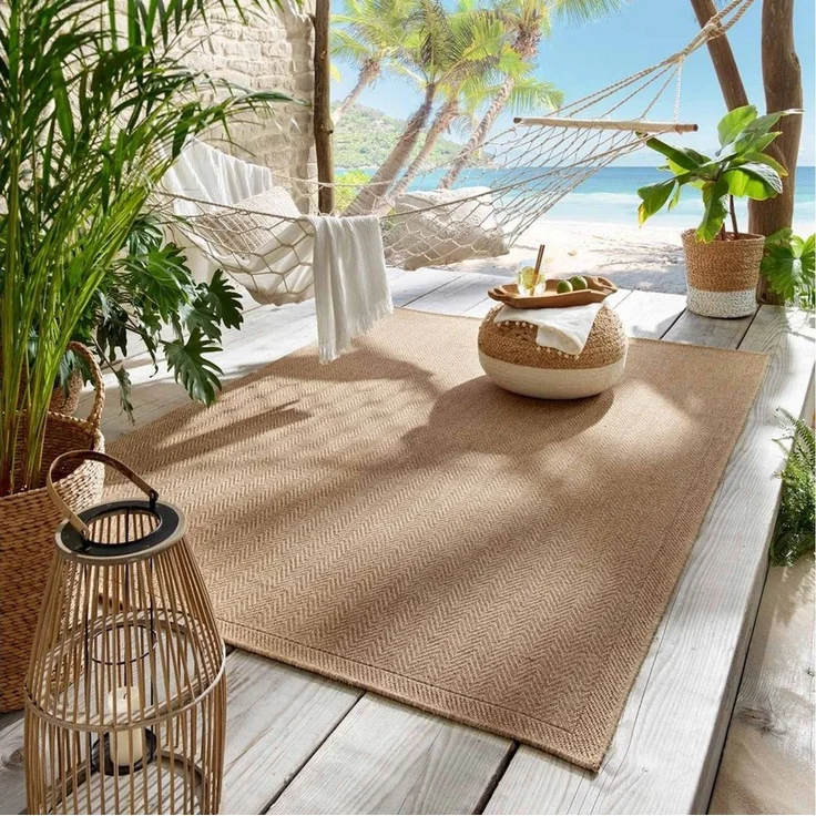 TaraCarpet Teppich Outdoor & Indoor Teppich wetterfest Borneo Sisal-Jute-Optik naturfarbe, rechteckig, Höhe: 10 mm, Kurzflor Fischgrät In & Outdoor Balkon Terrasse Wohnzimmer 120x170 – Bild 2
