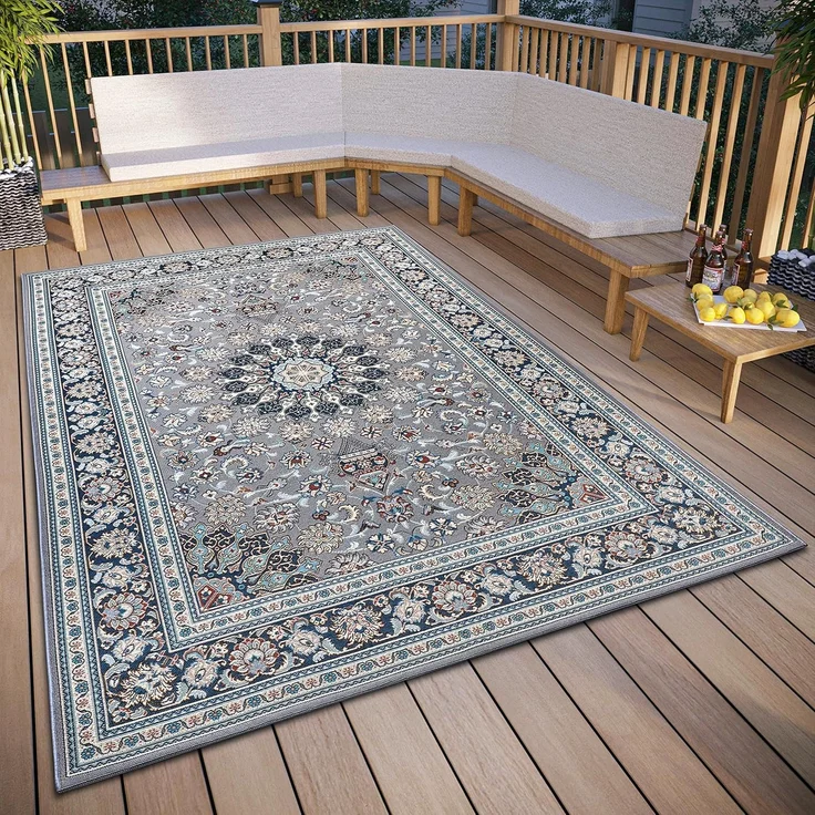 Hanse Home Kadi In- & Outdoor Teppich Orientalisch – Orient Flachgewebe, Orientalisches Design Klassisch, ÖKO-TEX Wetterfest & UV-beständig für Balkon, Terrasse, Garten – Grau Blau, 160x235 cm – Bild 1