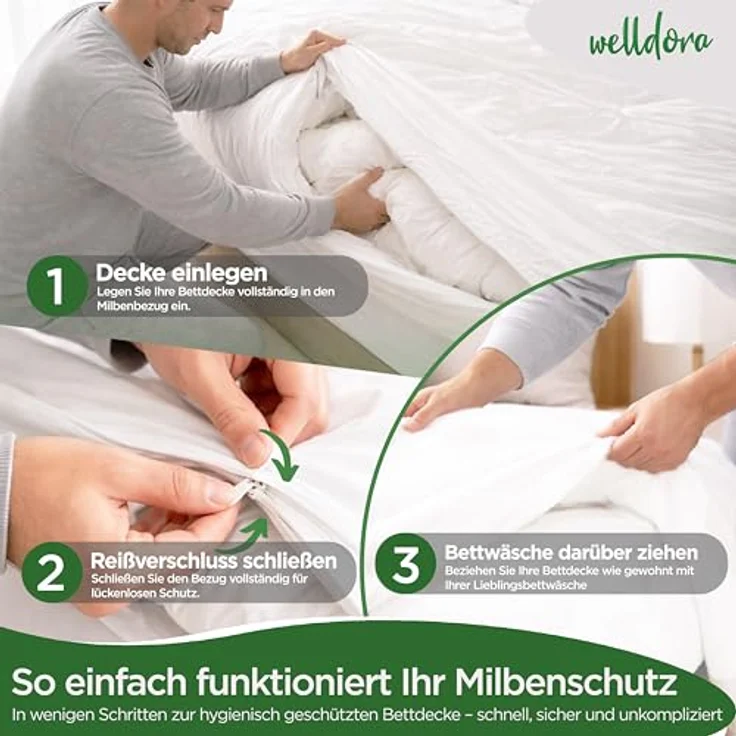 Welldora Bettbezug, Milbenbezug Bettdecke, Allergiker Deckenbezug fachärztlich getestet, Encasing gegen Milben & Bettwanzen, Allergiker Bettwäsche Decke – Bild 4