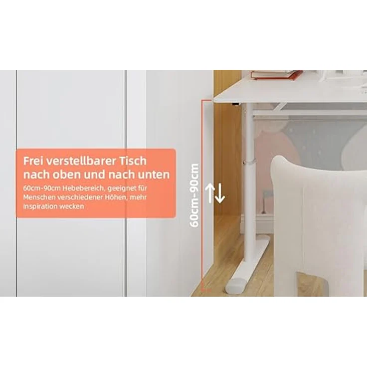 Ball & Cast Höhenverstellbarer Schreibtisch Manuell (60x100 cm), Tisch Computertisch für Erwachsene, Einfach & Zeitsparend Montierbar, Weiß – Bild 2
