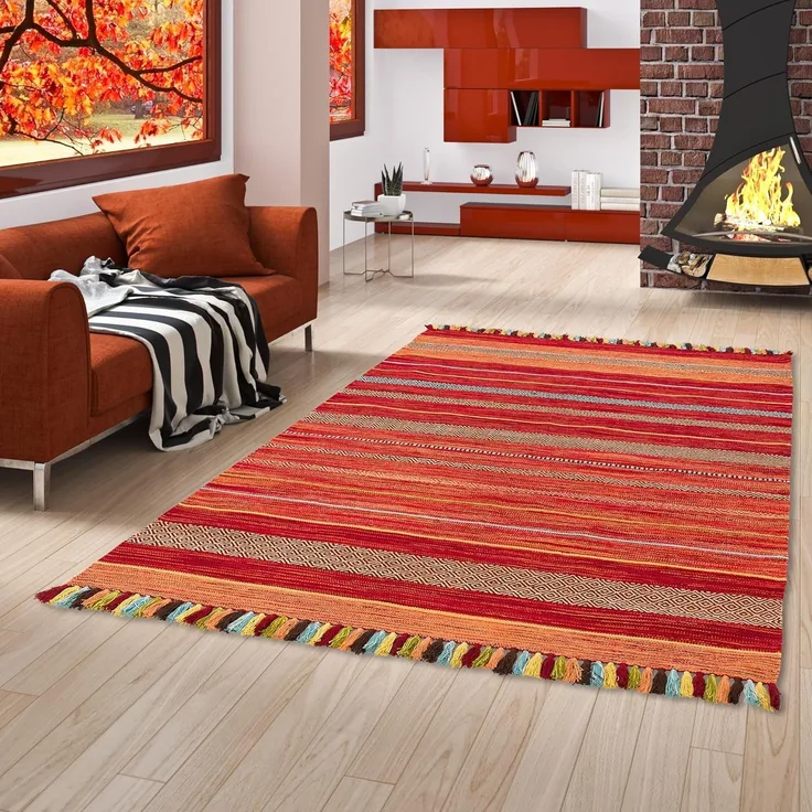 Pergamon Wollteppich Natur Teppich Kelim Kalleen, Rechteckig, Höhe: 8 mm