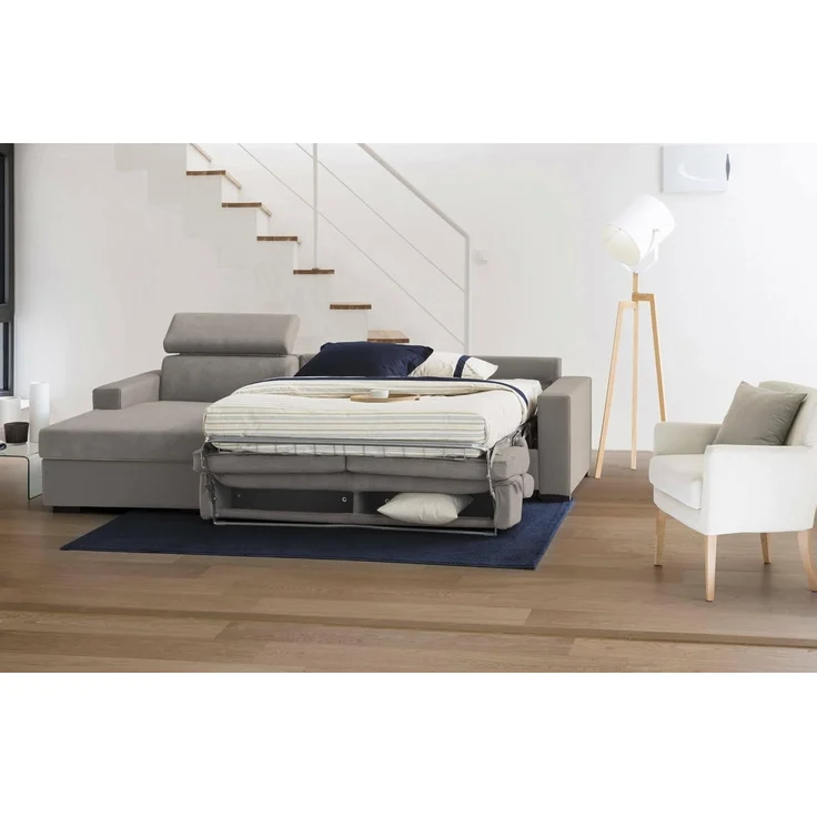 Talamo Italia - Schlafsofa mit Halbinsel Aleandra, Sofà mit Sinistra-Stauraum-Halbinsel, schmale Armlehnen, 100 % Made in Italy, 260 x 95 x 85 cm, Tortora – Bild 4