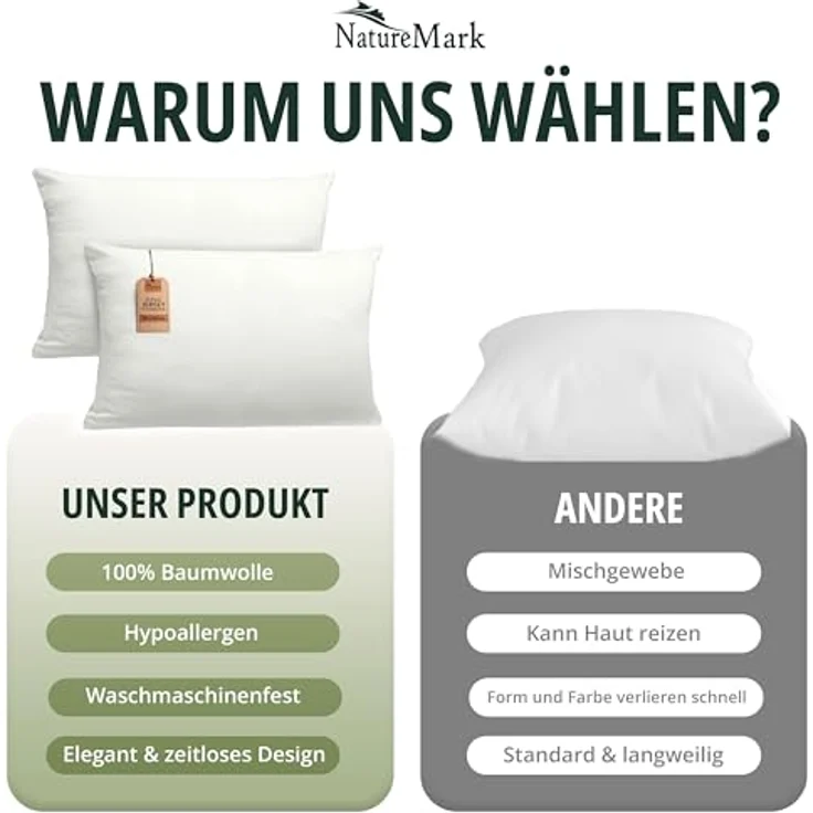 NatureMark 2er Pack Jersey Kissenbezug Kissenhülle Kissenbezüge Seitenschläferkissen Nackenkissen viele Größen und Farben ÖKO-TEX (40x60 cm (Nackenkissen geeignet), Natur/Creme) – Bild 8
