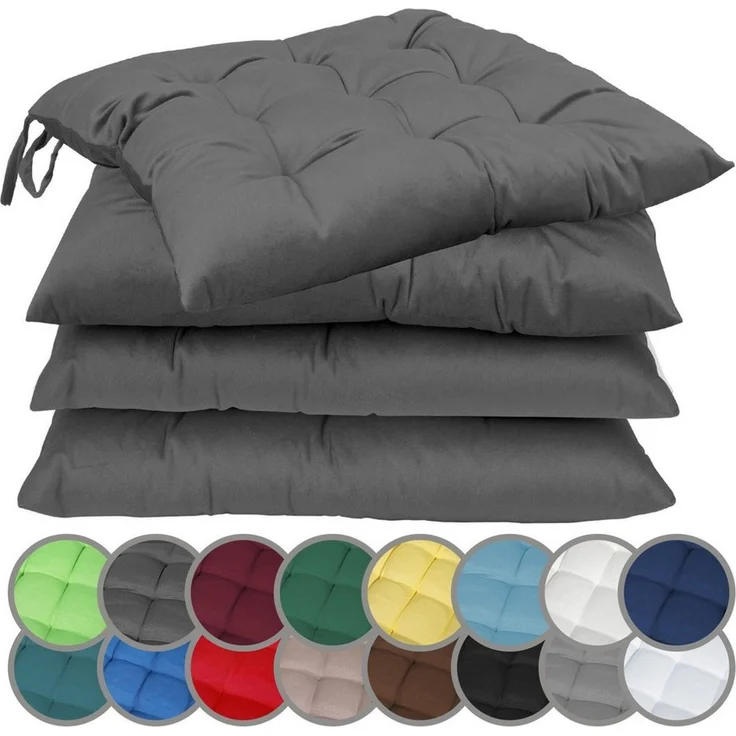 NatureMark 4er Set Stuhlkissen mit Bändern Gr. 40x40 cm Sitzkissen gefüllt, Anthrazit grau – Bild 1