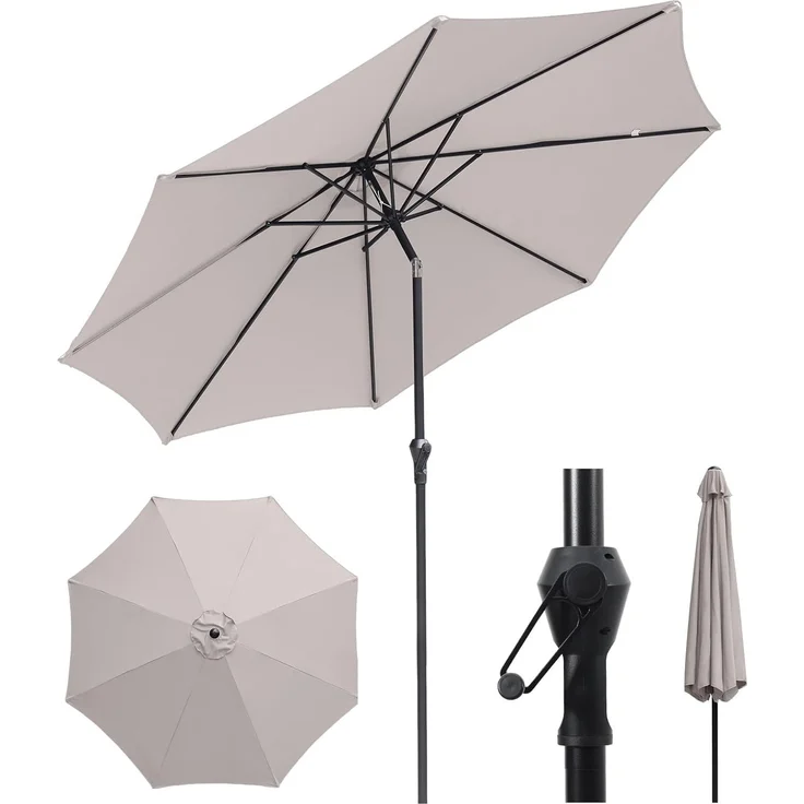 Sekey Sonnenschirm ø 300 cm Alu Gartenschirm Rund, Marktschirm Knickbar, mit Kurbel, LxB: 300x300 cm, Windfester, Neigungswinkel, für Balkon Garten, Sonnenschutz UV 50+