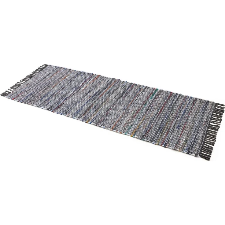 carpetfine 'Kelim Chindi' Teppich, Wendeteppich, rechteckig, Höhe: 6 mm, handgewebt, mit Fransen, Grau, 60x180 cm – Bild 3