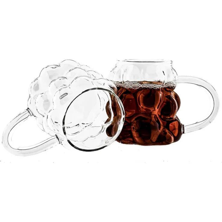12er Bubble Gläser-Set mit Henkel, Hitzebeständig aus Borosilikatglas - 350 ml