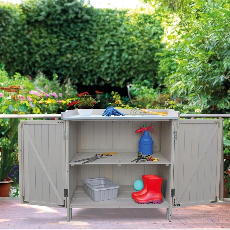 Habau Gartenschrank Lino mit integriertem Pflanztisch, grau, 98 x 48 x 95 cm – Bild 6