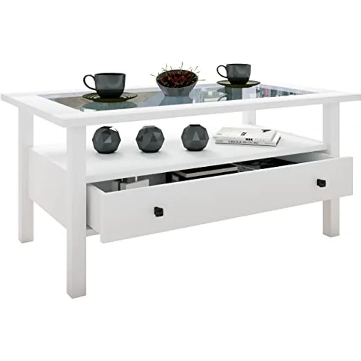 MID.YOU Couchtisch Lingis, Weiß, rechteckig, 1 Schublade, 42x54x90 cm, einfacher Aufbau