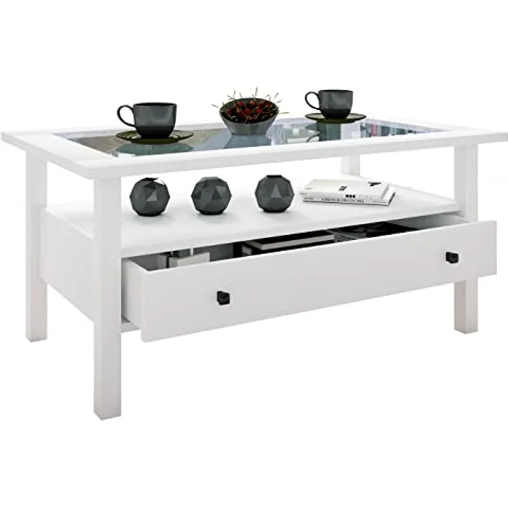 MID.YOU Couchtisch Lingis, Weiß, rechteckig, 1 Schublade, 42x54x90 cm, einfacher Aufbau – Bild 1