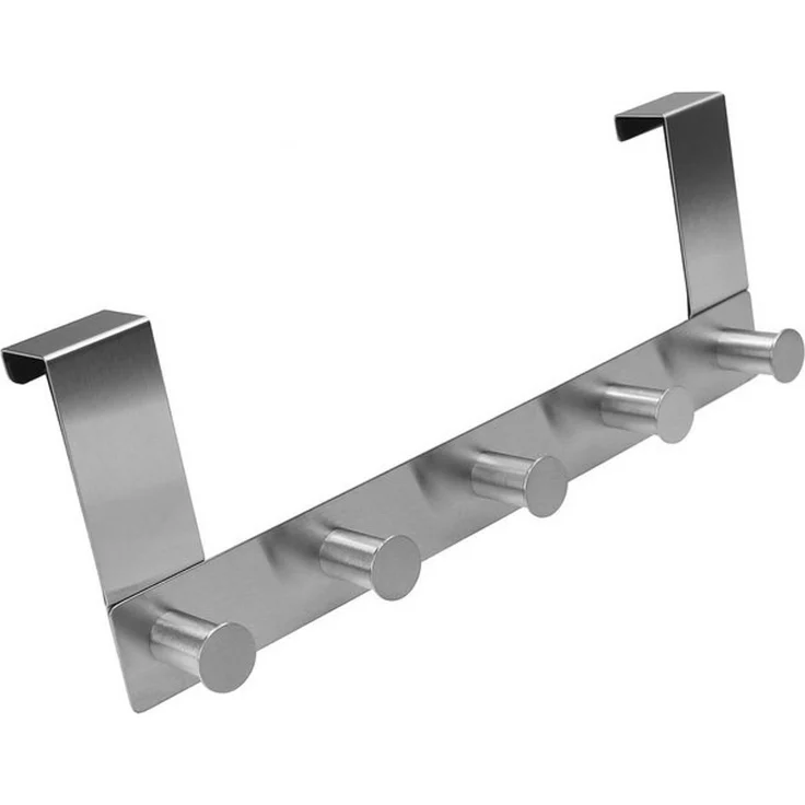 VonBueren Türgarderobe zum Einhängen Edelstahl 30 cm 5 Haken für Kleidung als Türhakenleiste, Passend für Türen mit oberem Falz bis 2 cm und etwa 2–3 mm Abstand zwischen Tür und Rahmen, Montage ohne Bohren – Bild 4