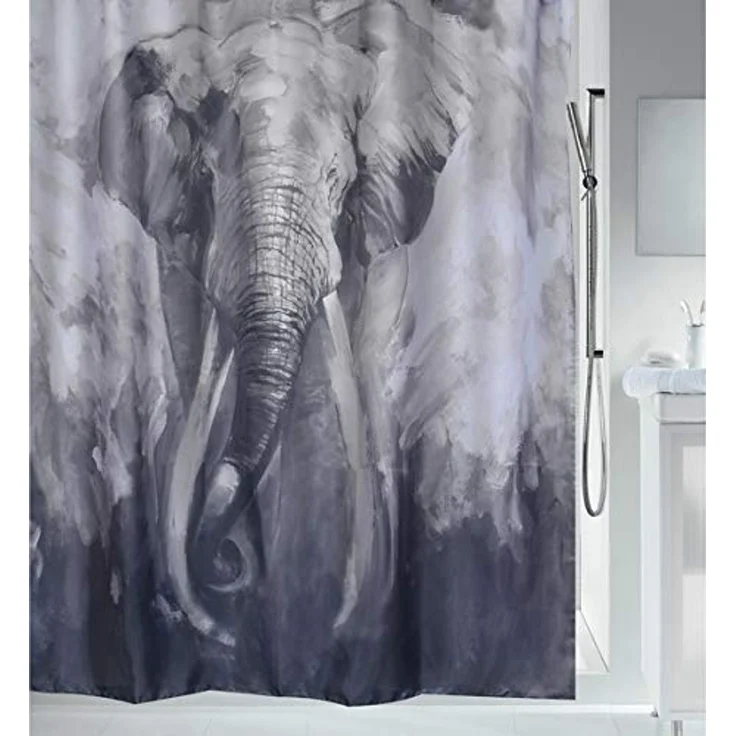 spirella Duschvorhang ELEPHANT Breite 180 cm, Anti-Schimmel Textil-Duschvorhang, Polyester, 180x200 cm, waschbar – Bild 2